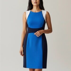 Tahari Colorblock Sheath Dress in Blue and White